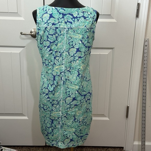 T By Talbots Womens Sleeveless Dress Sz Large Petite Paisley Preppy Summer Green - Picture 2 of 9